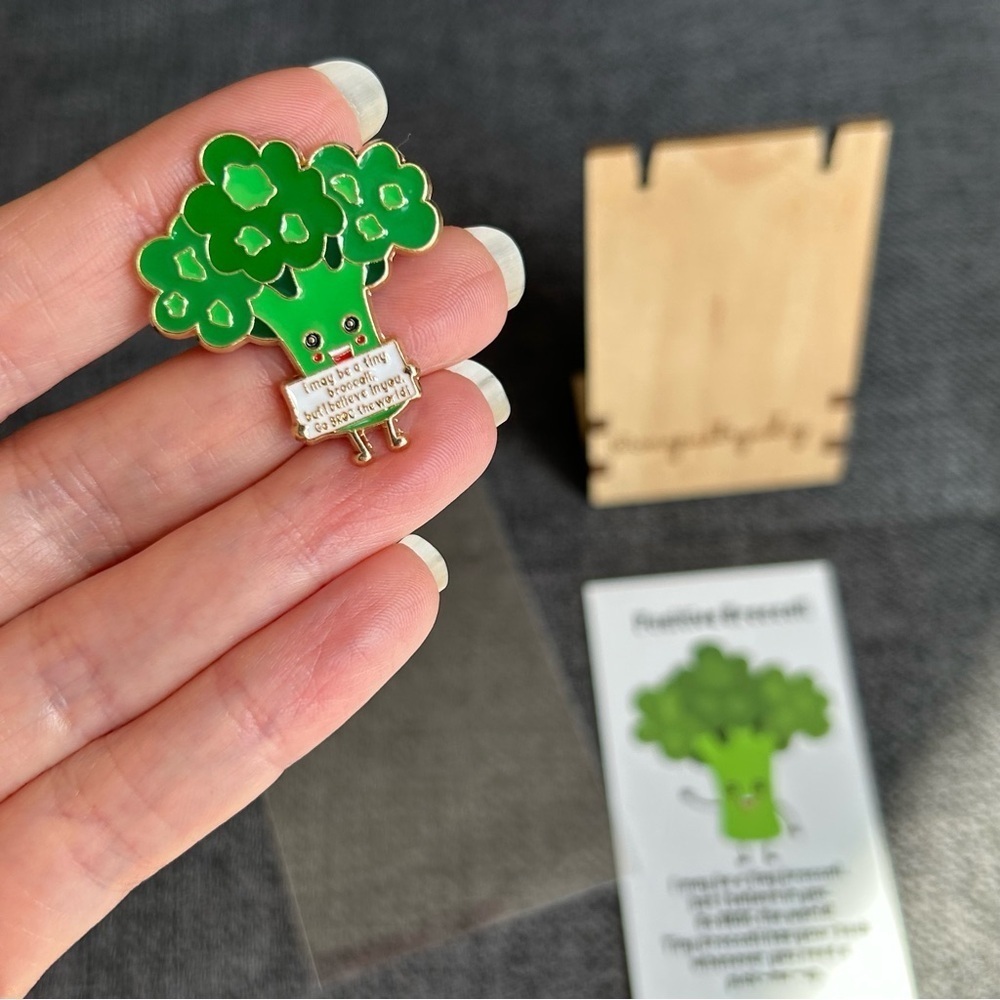Positive Broccoli Enamel Pin Affirmation Card Set Gold Green - Picture 15 of 17